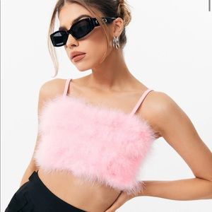 Feather Cami Crop Top Pink